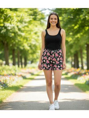 Divided H&M Floral Rose High Waisted Shorts Size 6
